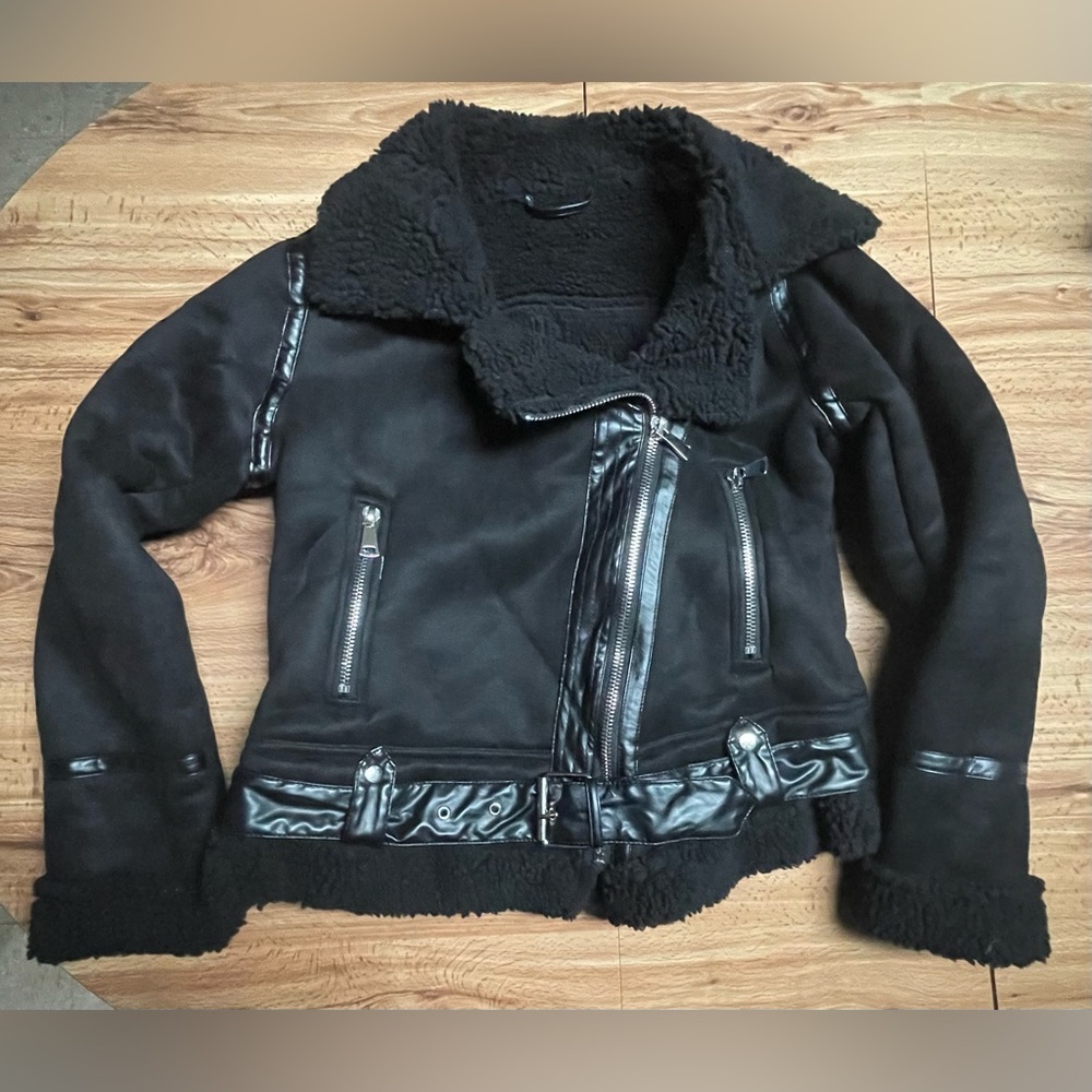 Black Faux Suede Motorcycle Jacket